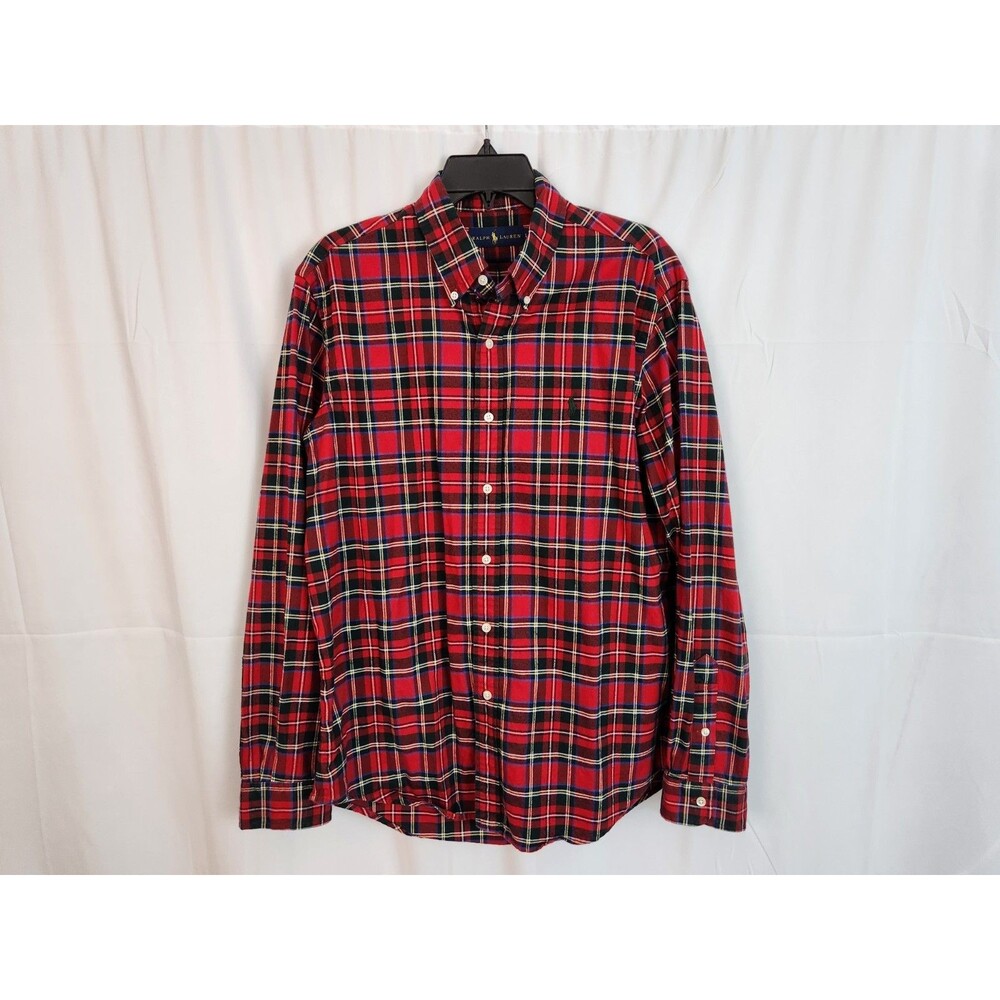 Ralph Lauren Men's Red Plaid Button Down Flannel Long Sleeve Shirt Size Large